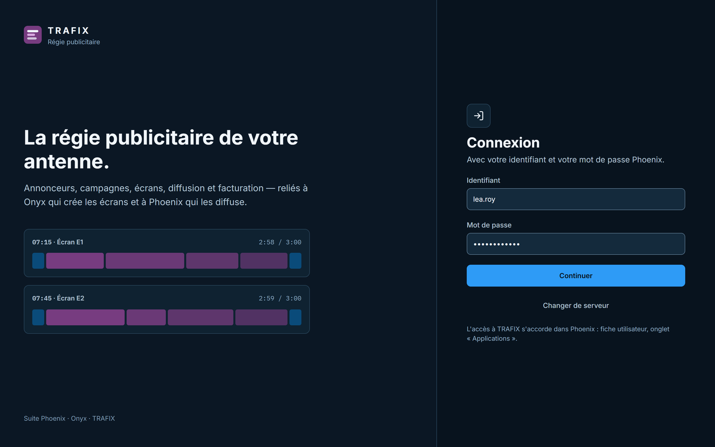 TRAFIX.exe, écran de connexion